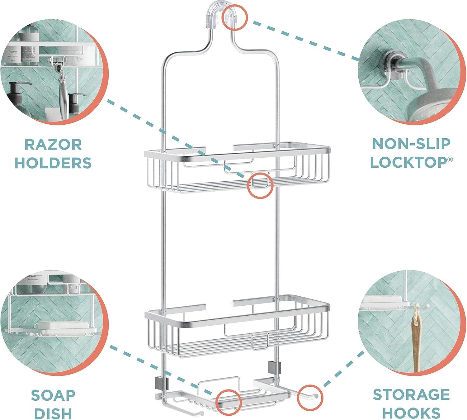 Large Satin Nickel Over-the-Shower Caddy with 2 Shelves