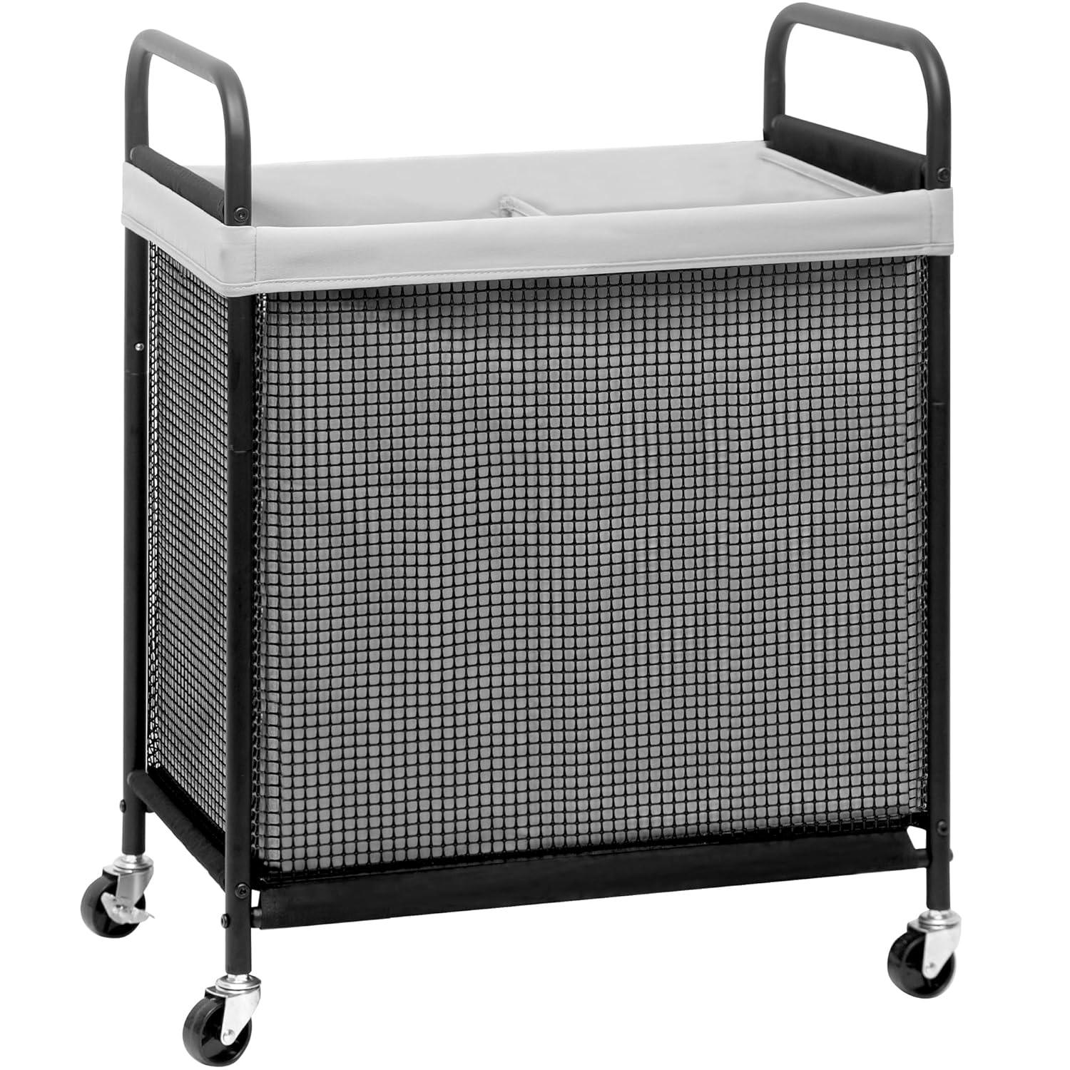 STORAGE MANIAC Rolling Laundry Hamper with Wheels 2-Section Laundry Sorter Rolling Laundrys Basket on Wheels with Removable Bag Clothes Hamper Laundrys Organizer Cart Bathroom Bedroom 100L Grey