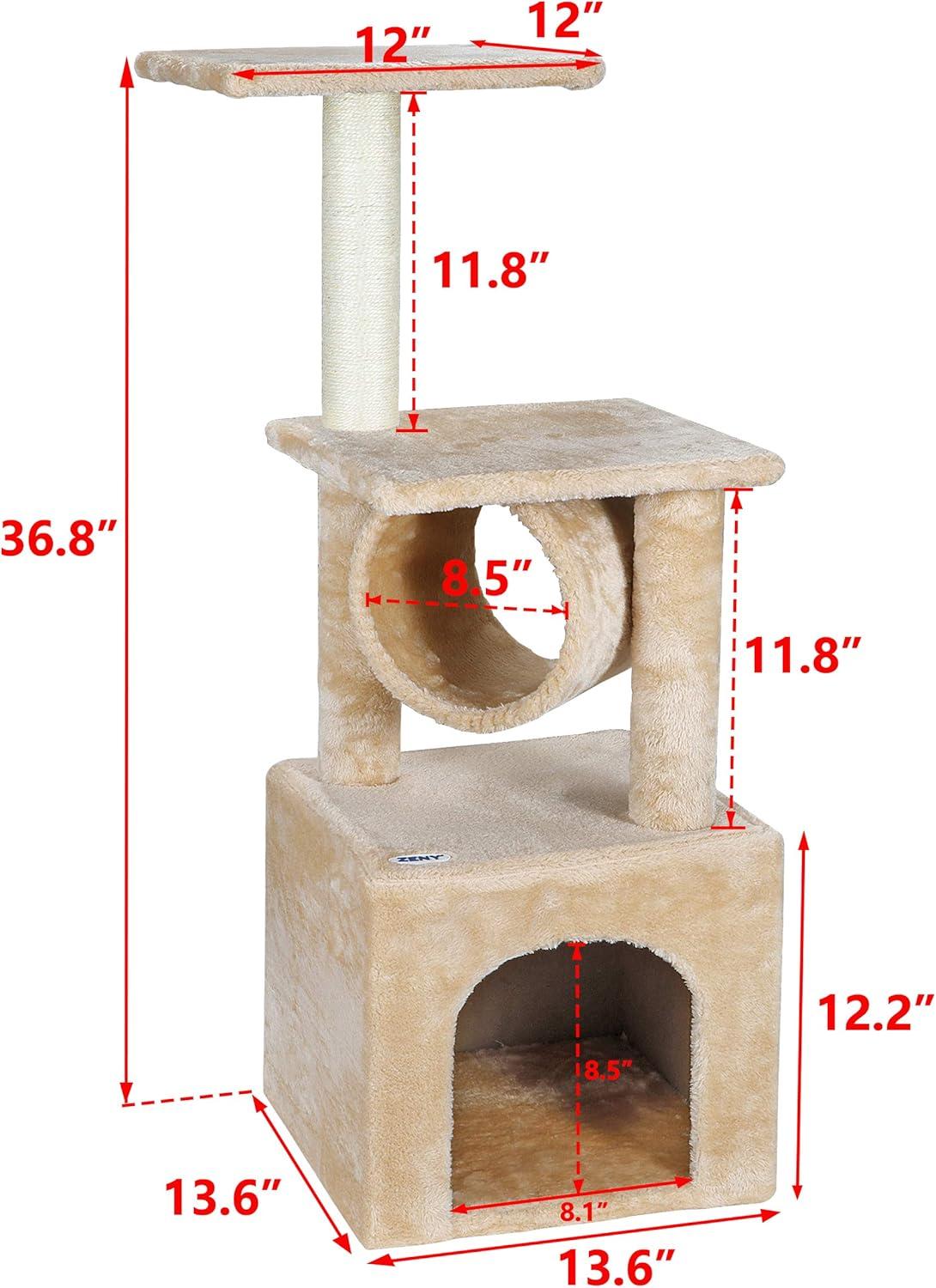 ZENY 36-in Cat Tree & Condo Scratching Post Tower, Beige
