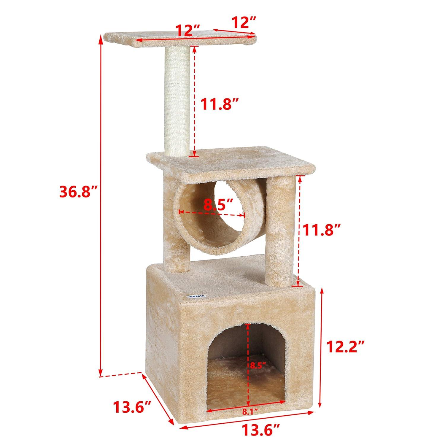 ZENY 36-in Cat Tree & Condo Scratching Post Tower, Beige