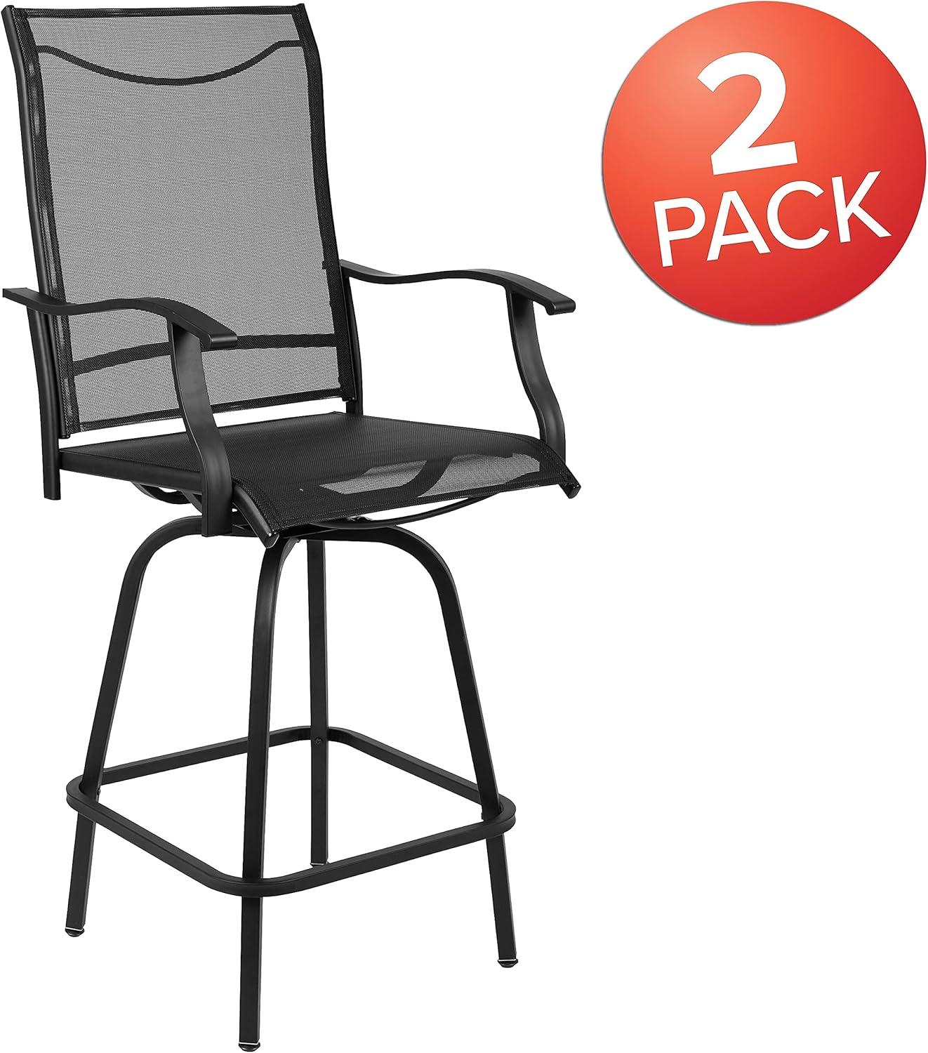 Flash Furniture Valerie Patio Bar Height Stools Set of 2, All-Weather Textilene Swivel Patio Stools and Deck Chairs with High Back & Armrests