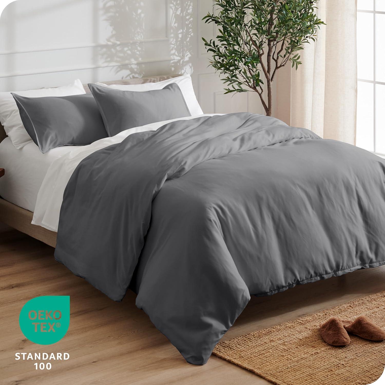 Full Grey Double Brushed Duvet Cover Set by Bare Home