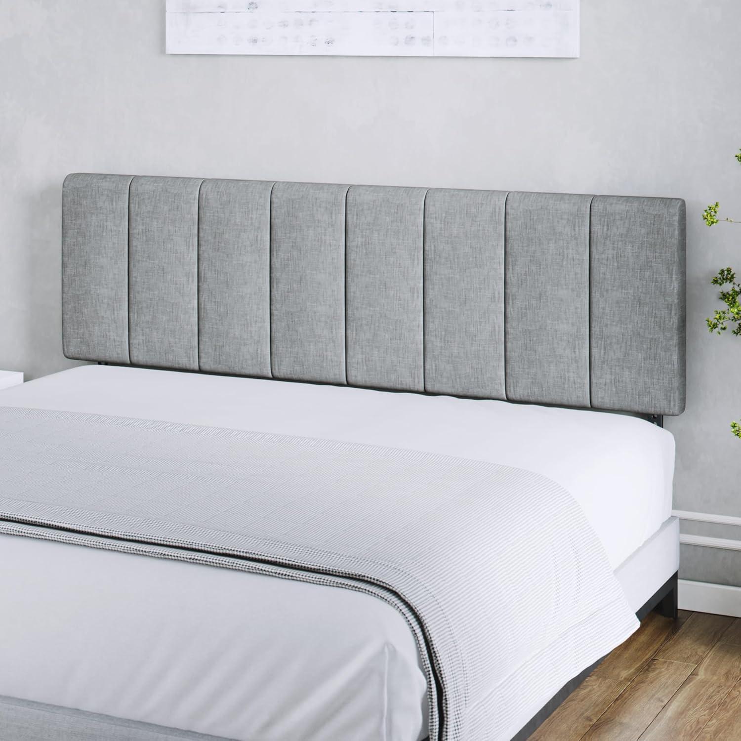 Gray Full Tufted Upholstered Headboard with Adjustable Height