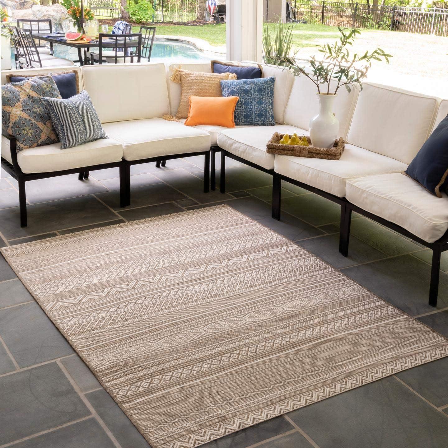 Erlinda Beige 3' x 5' Synthetic Outdoor Area Rug