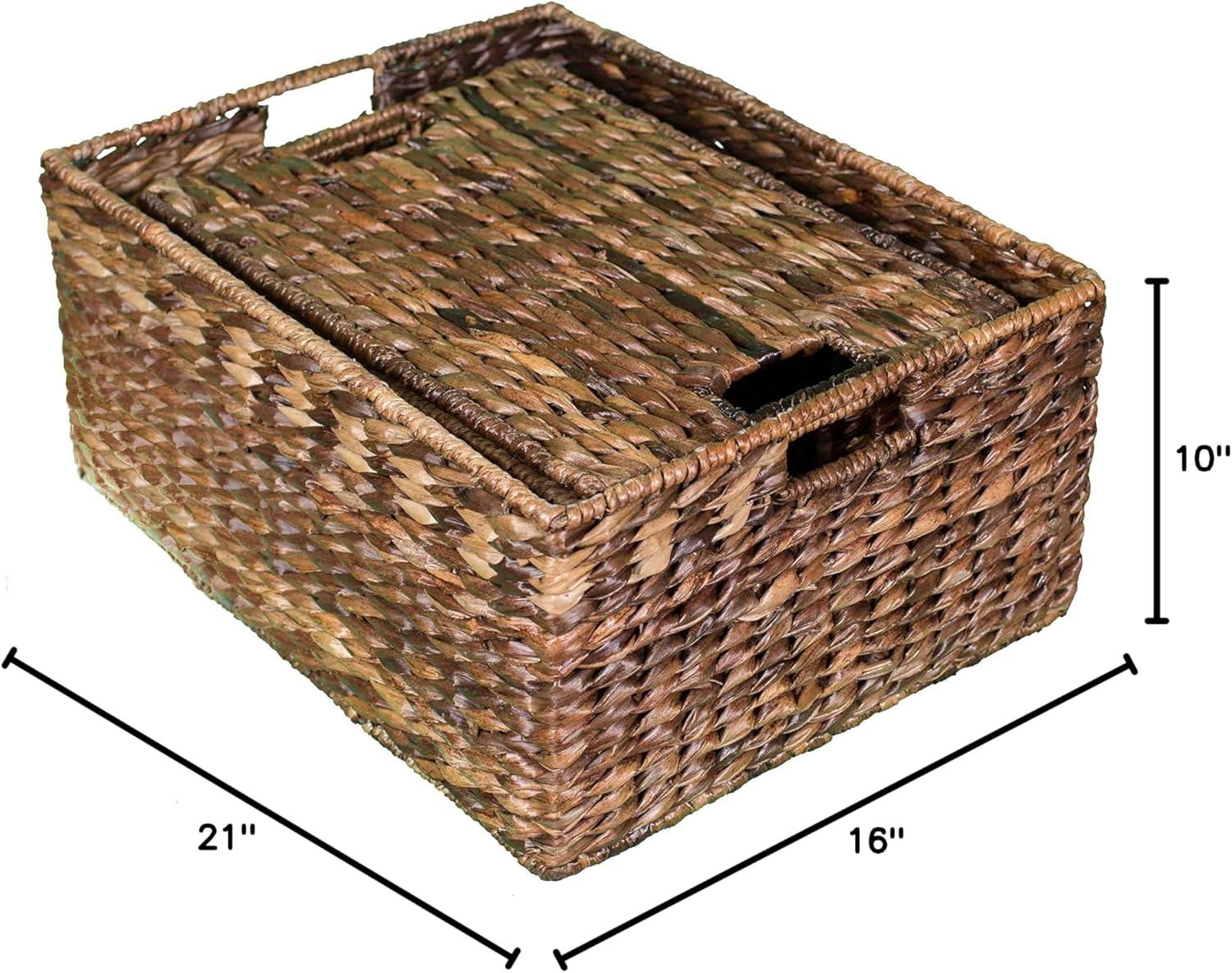 Handwoven Seagrass Rectangular Storage Baskets with Handles - Set of 3