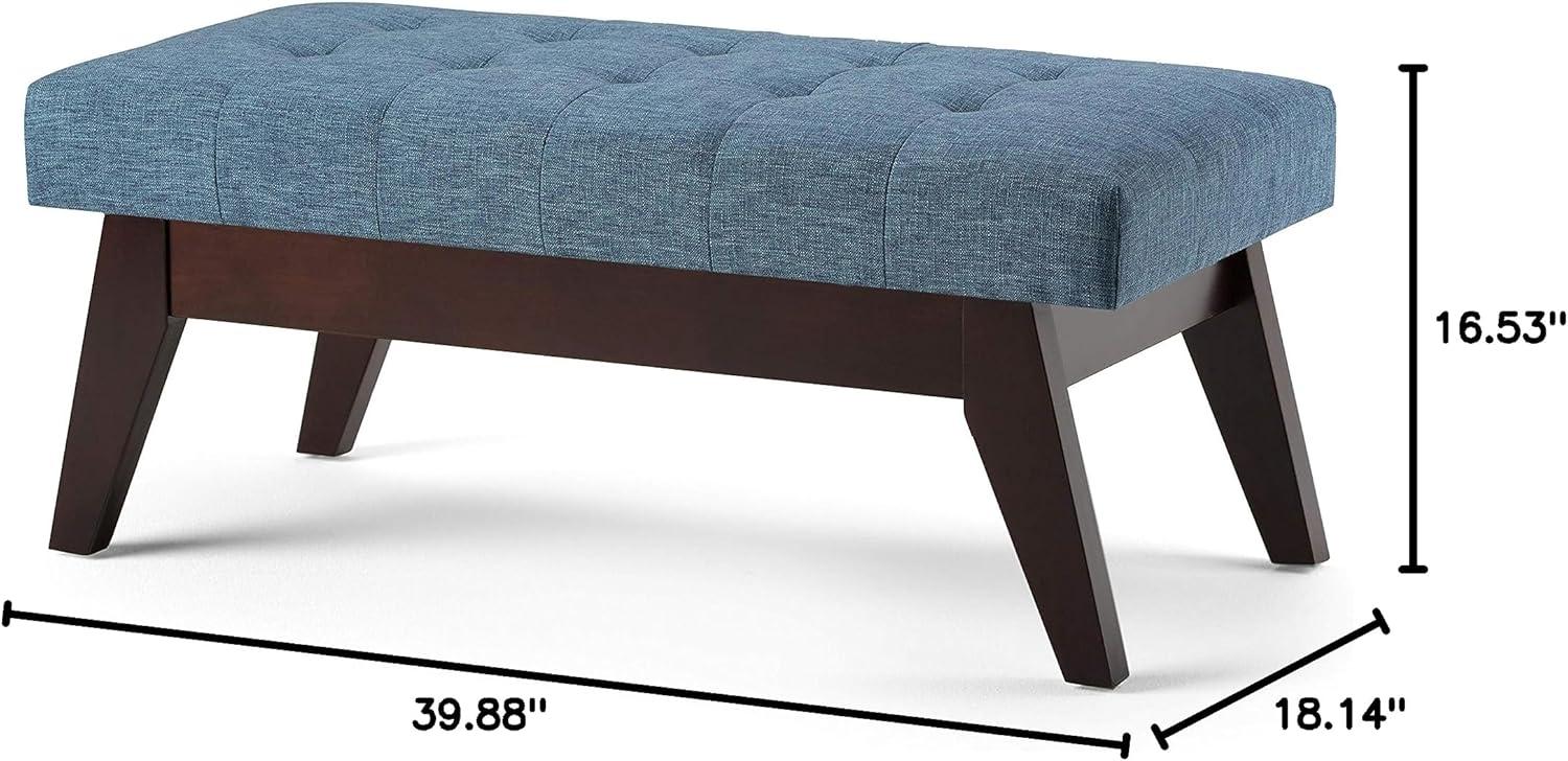 Draper 40 in. W Solidwood Tufted Ottoman Bench in Denim Blue Linen Look Fabric