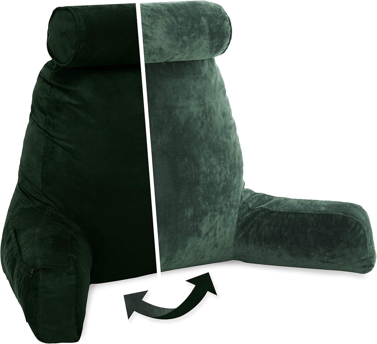 Ramona Green Cover ONLY for Husband Pillow Cowboy Aspen Edition Two-Sided Microsuede/Microfiber for Big Reading Support Bed Rest Sitting Pillow with Arms - Set Includes Detachable Neck Roll Cover