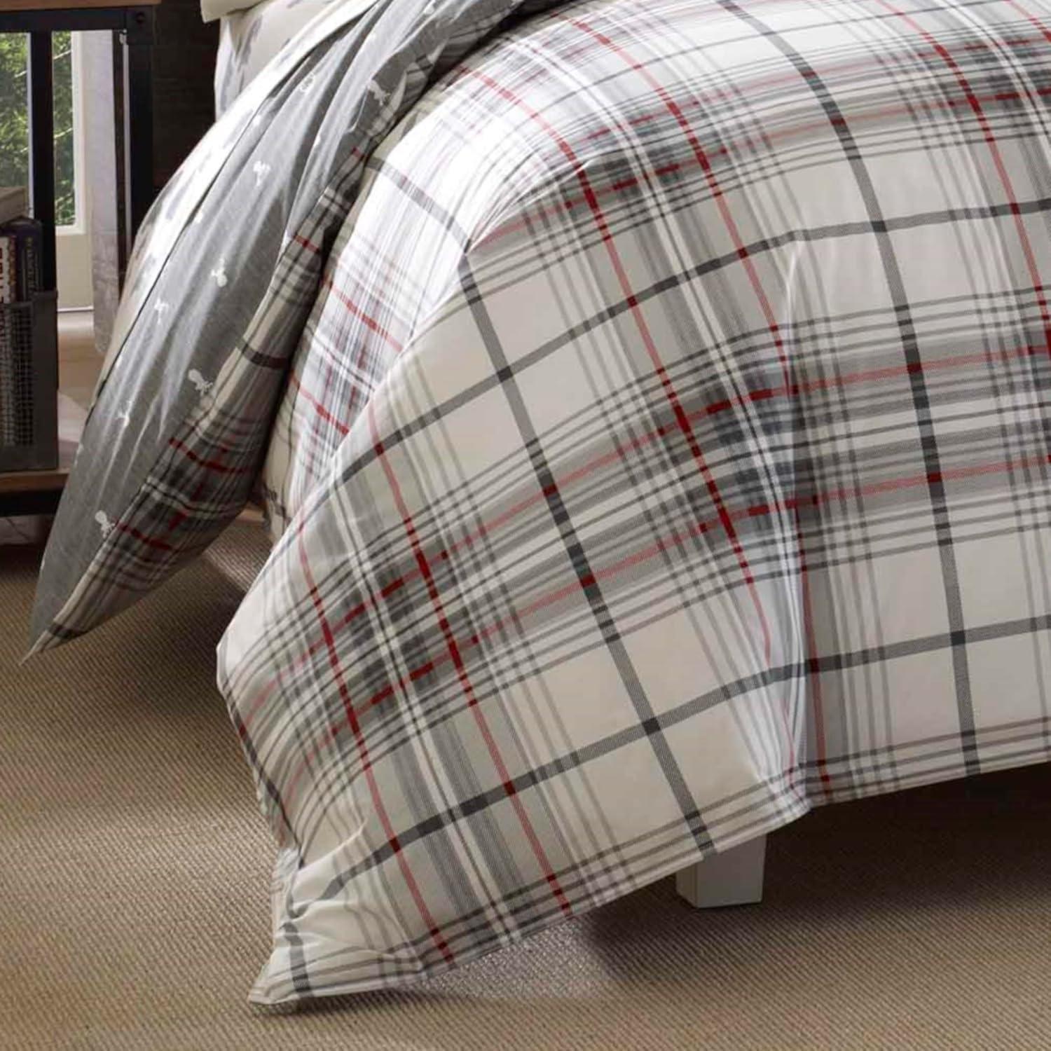 Eddie Bauer Plaid Alder Plain Weave Comforter Sets, King, Gray, 3-Pieces