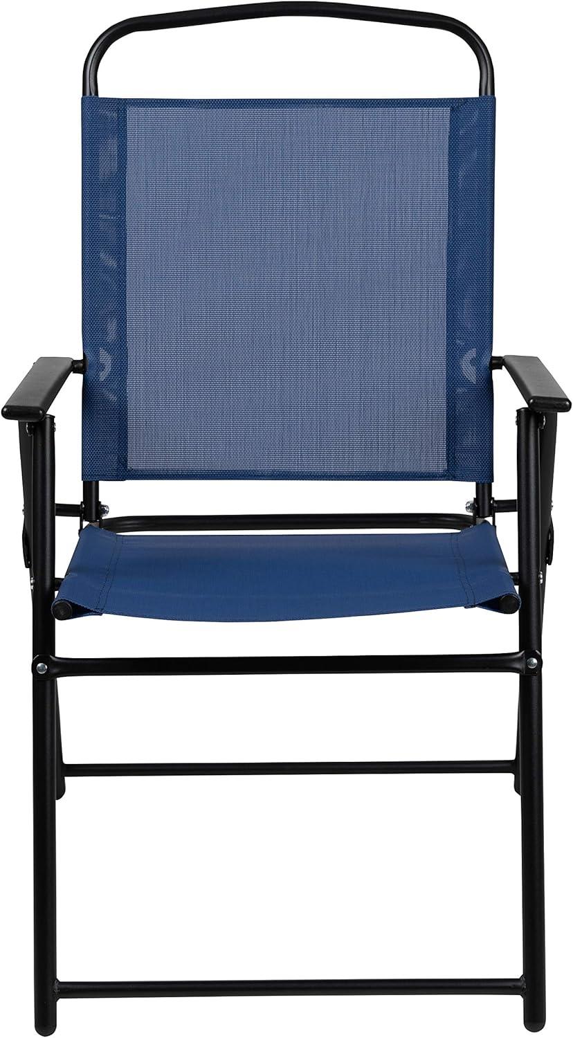 Emma and Oliver 6 Piece Navy Patio Garden Set with Umbrella Table and Set of 4 Folding Chairs