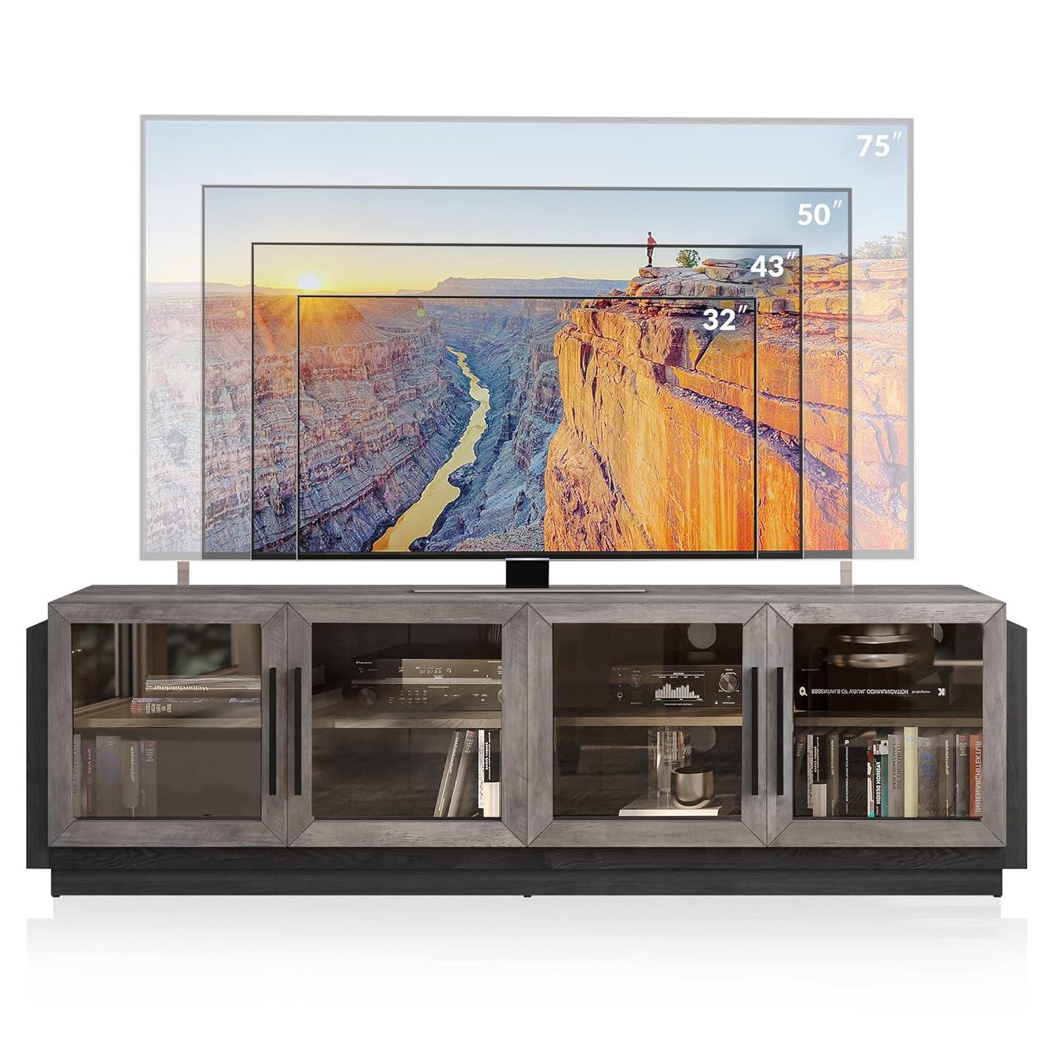 BELLEZE 70" TV Stand for TVs up to 75", Modern TV Stand & Entertainment Center with Shelves, Wood Storage Cabinet for Living Room or Bedroom - Brixston (Grey)
