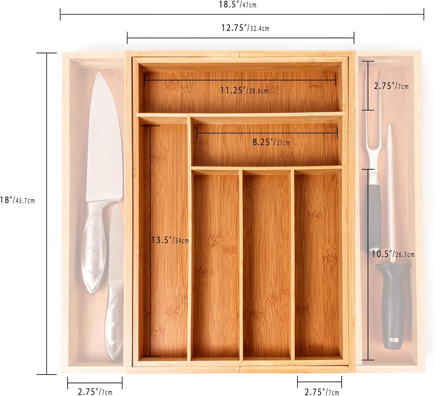 Expandable Bamboo 8-Slot Flatware Organizer