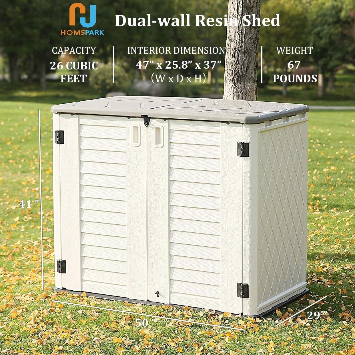 ADDOK 34 Cu.ft Outdoor Storage Shed, Horizontal Storage Unit Weather Resistance, Thick HDPE Resin Storage Cabinet for Backyards, Patio, Garden(White)