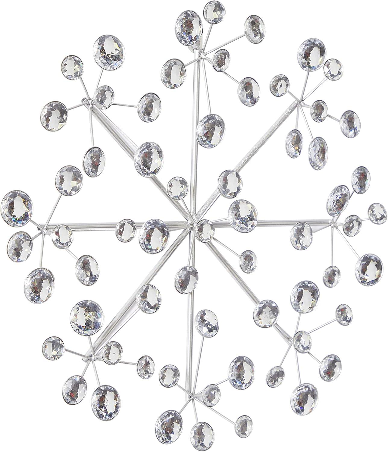 Glamorous Silver Snowflake 16" Metal Wall Sculpture with Acrylic Beads