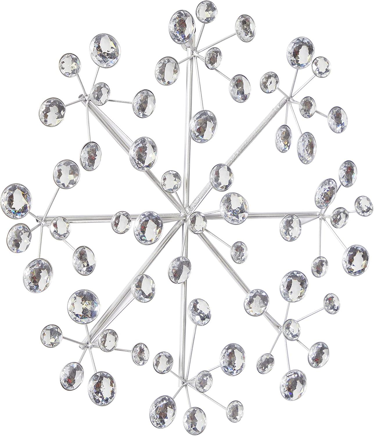 DecMode Silver Metal Starburst Wall Decor with Crystal Embellishment