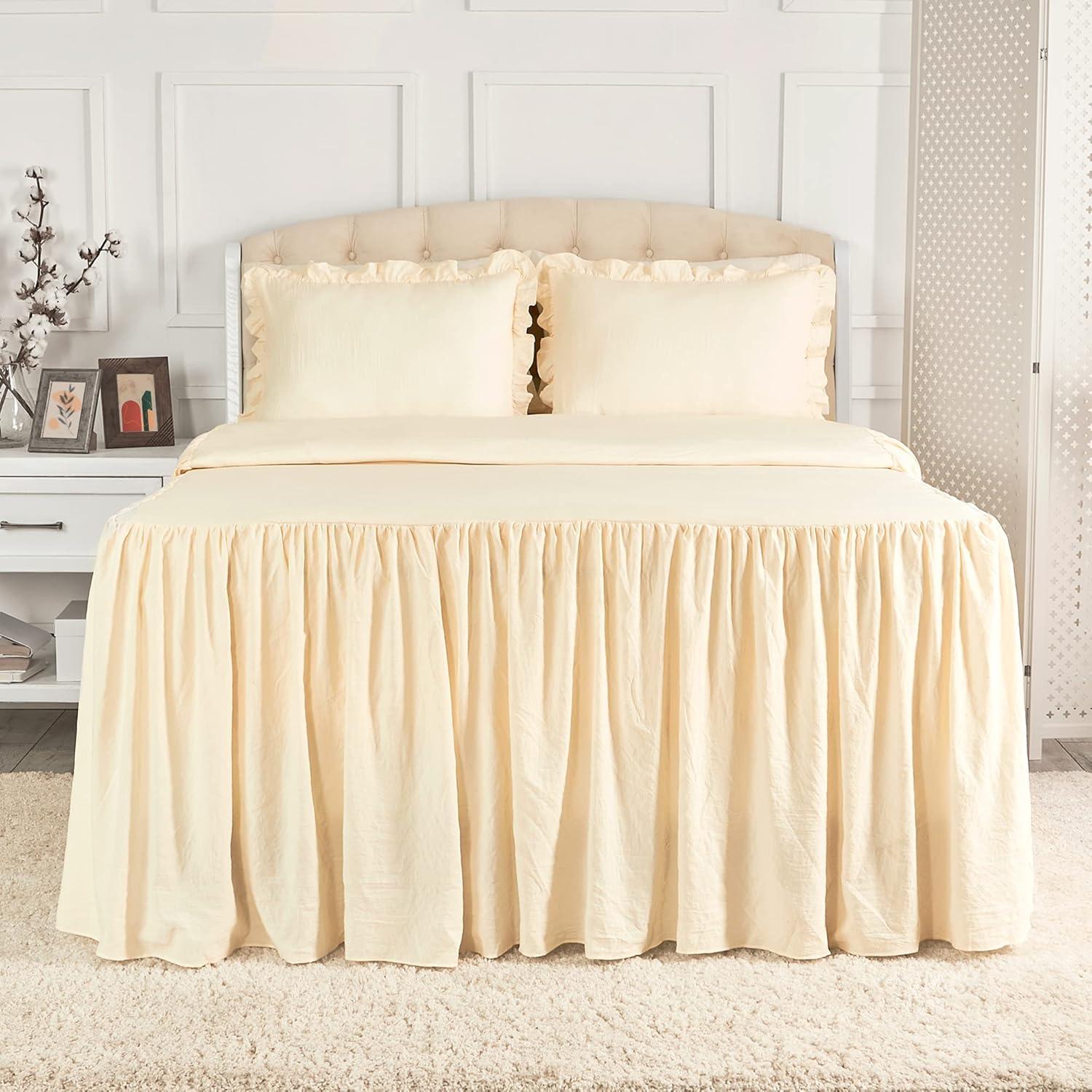 Mellanni Single-Tier Bedspread Set, Country Chic Bedding Set, 30" Drop Skirted Bedspread and 2 Shams, 3-Piece, Queen, Ivory