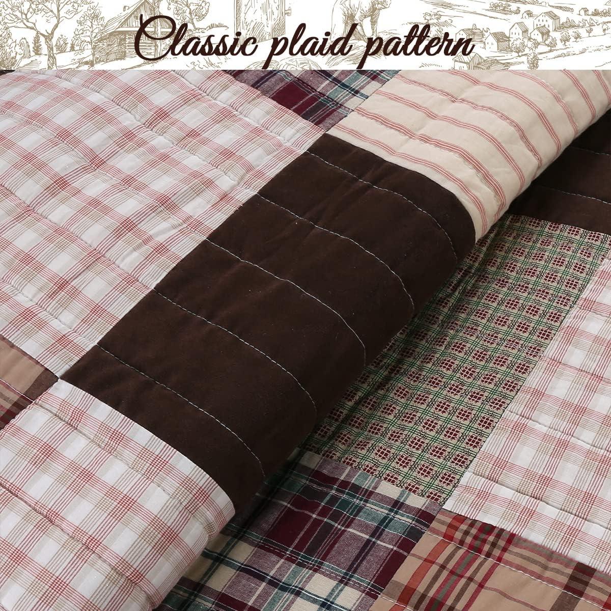 Cozy Line Home Fashions Cozy Line Brody Plaid Patchwork Reversible Quilt Bedding Set Queen 3 Piece