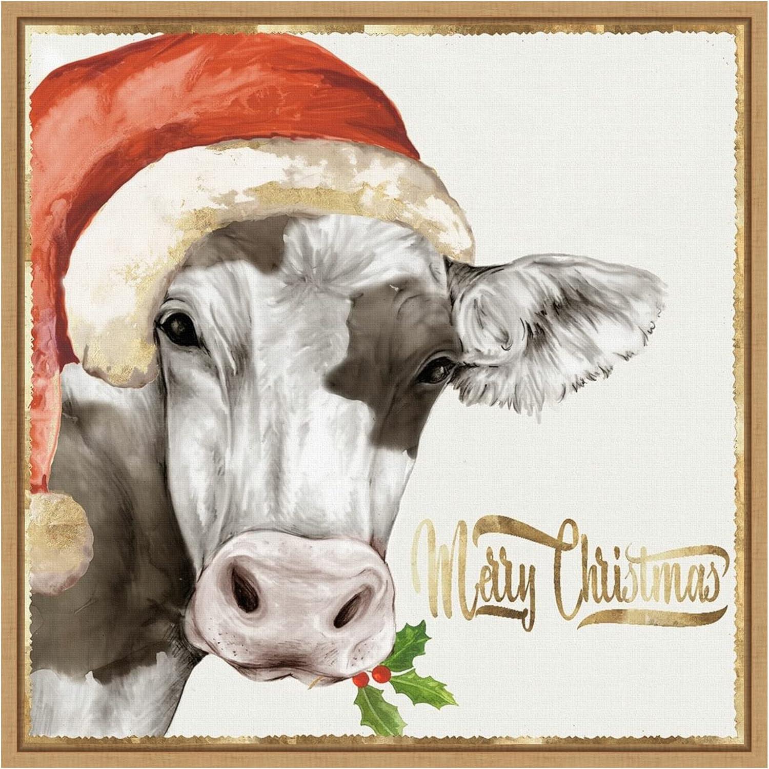 Amanti Art Christmas Cow by PI Studio Canvas Wall Art Print Framed 16 x 16-in.