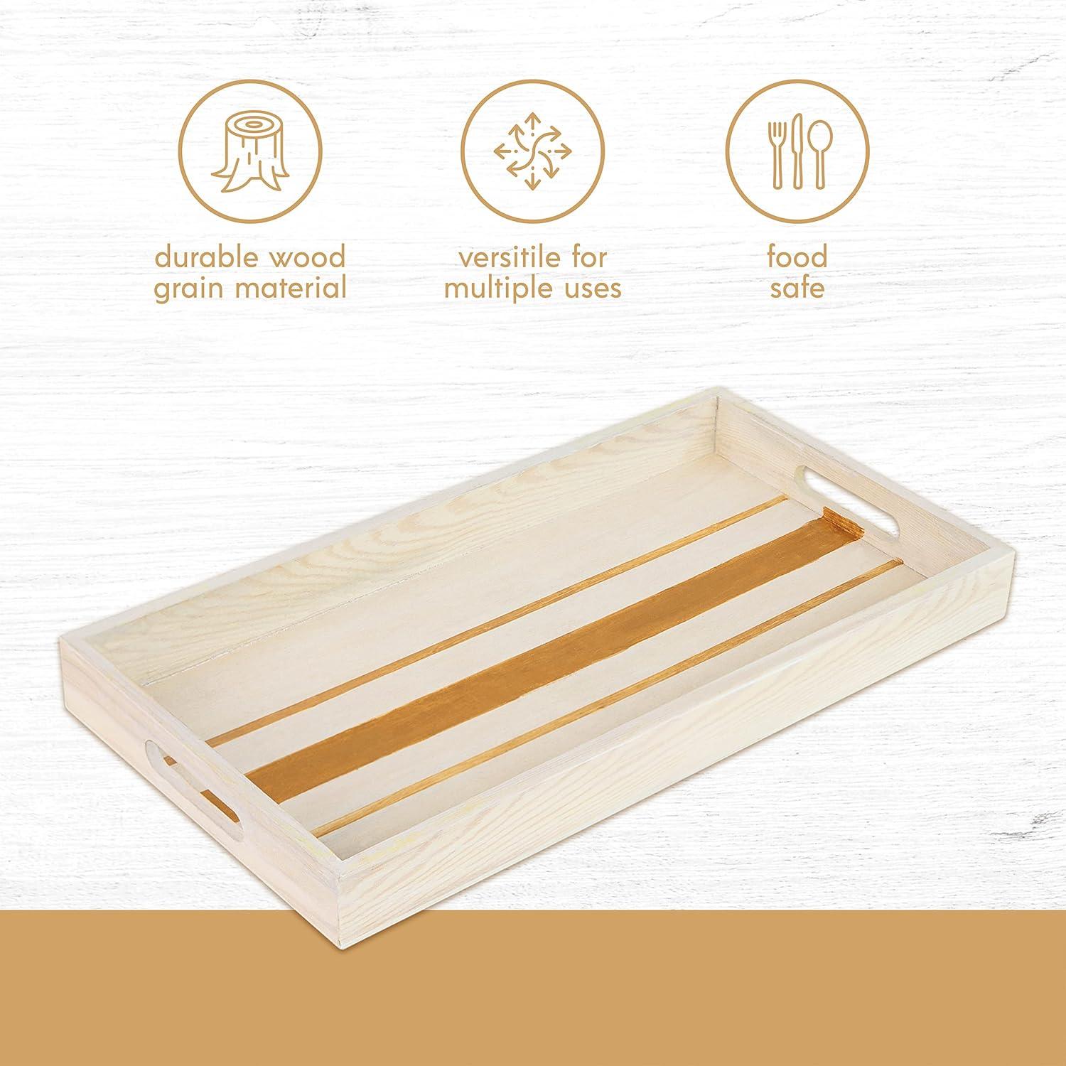 Natural Wood Rectangular Nested Serving Trays with Handles, Set of 5