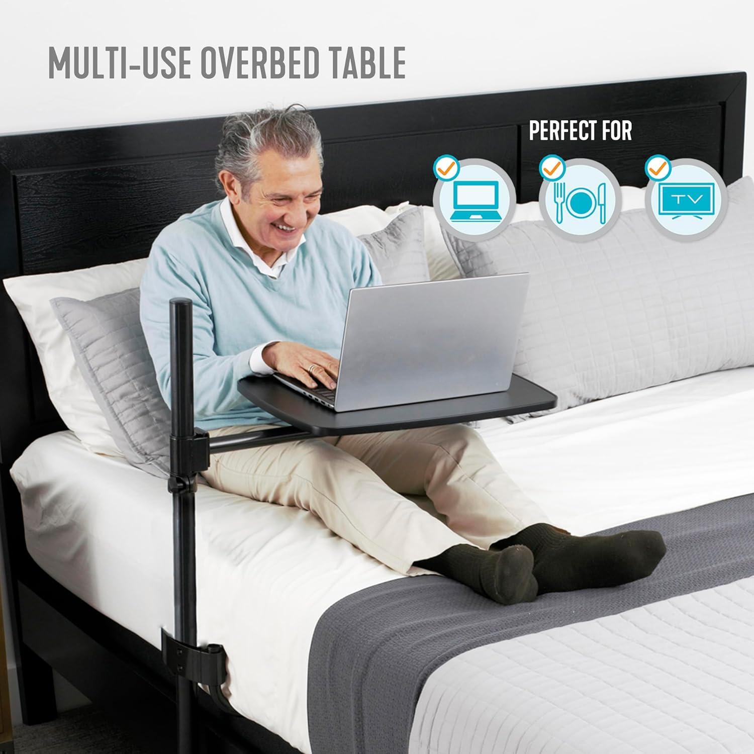 Able Life Universal Overbed Table, Adjustable Bedside Swivel Tray & Laptop Desk, Black