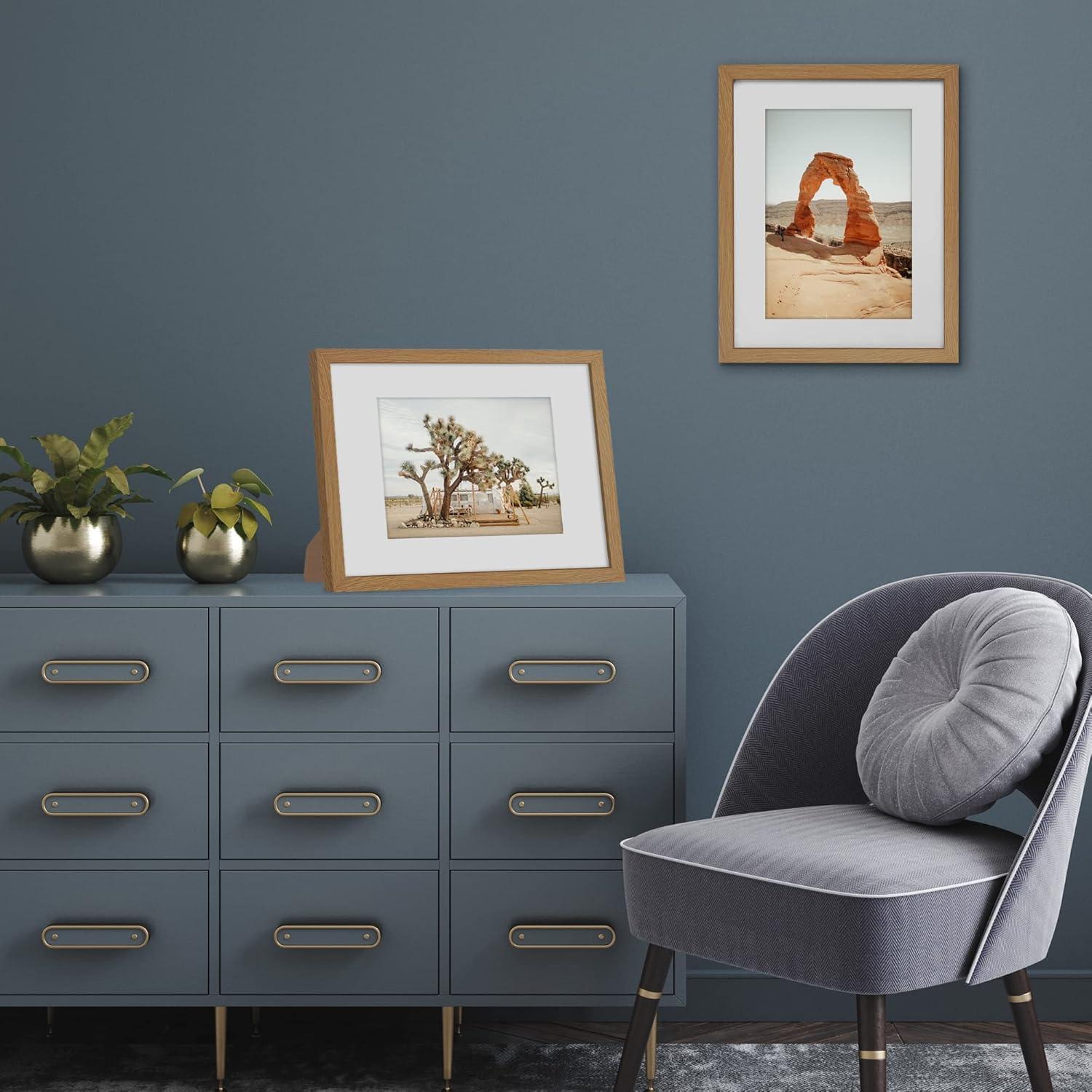 Americanflat 9x12 Picture Frame in Oak - Displays 6x8 With Mat and 9x12 Without Mat - Composite Wood with Shatter Resistant Glass