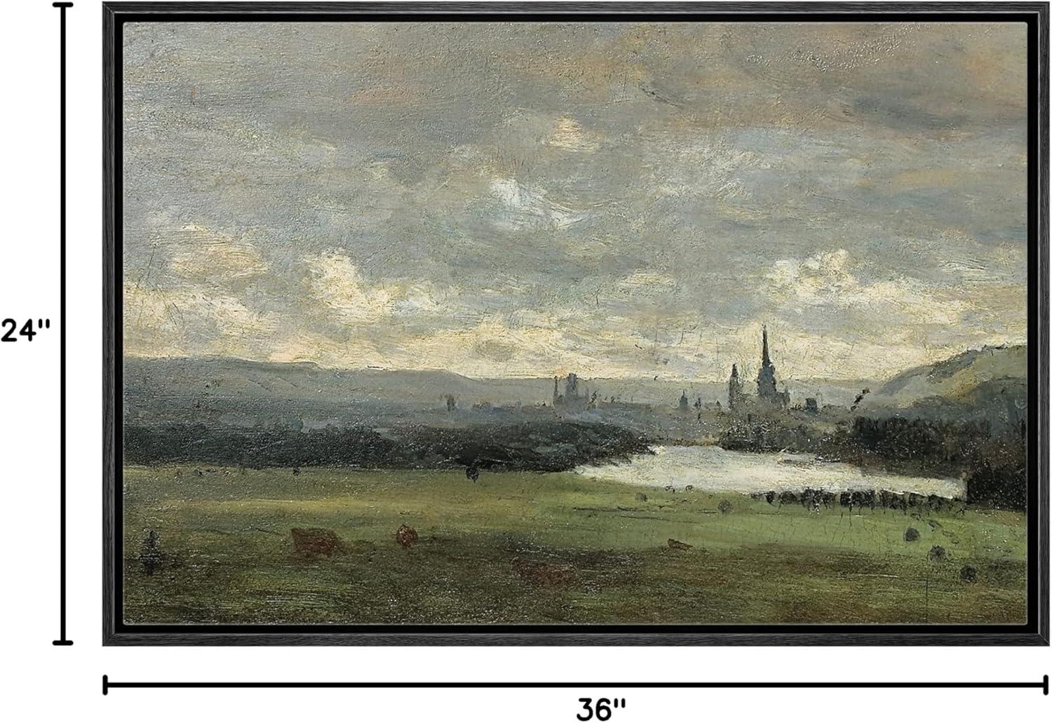 IDEA4WALL Rustic Countryside " IDEA4WALL Framed Canvas Print Wall Art Pastel Storm Cloud Valley Lake Landscape Nature Wilderness Illustrations Fine Art Decorative Rustic Multicolor For Living Room, Bedroom, Office "