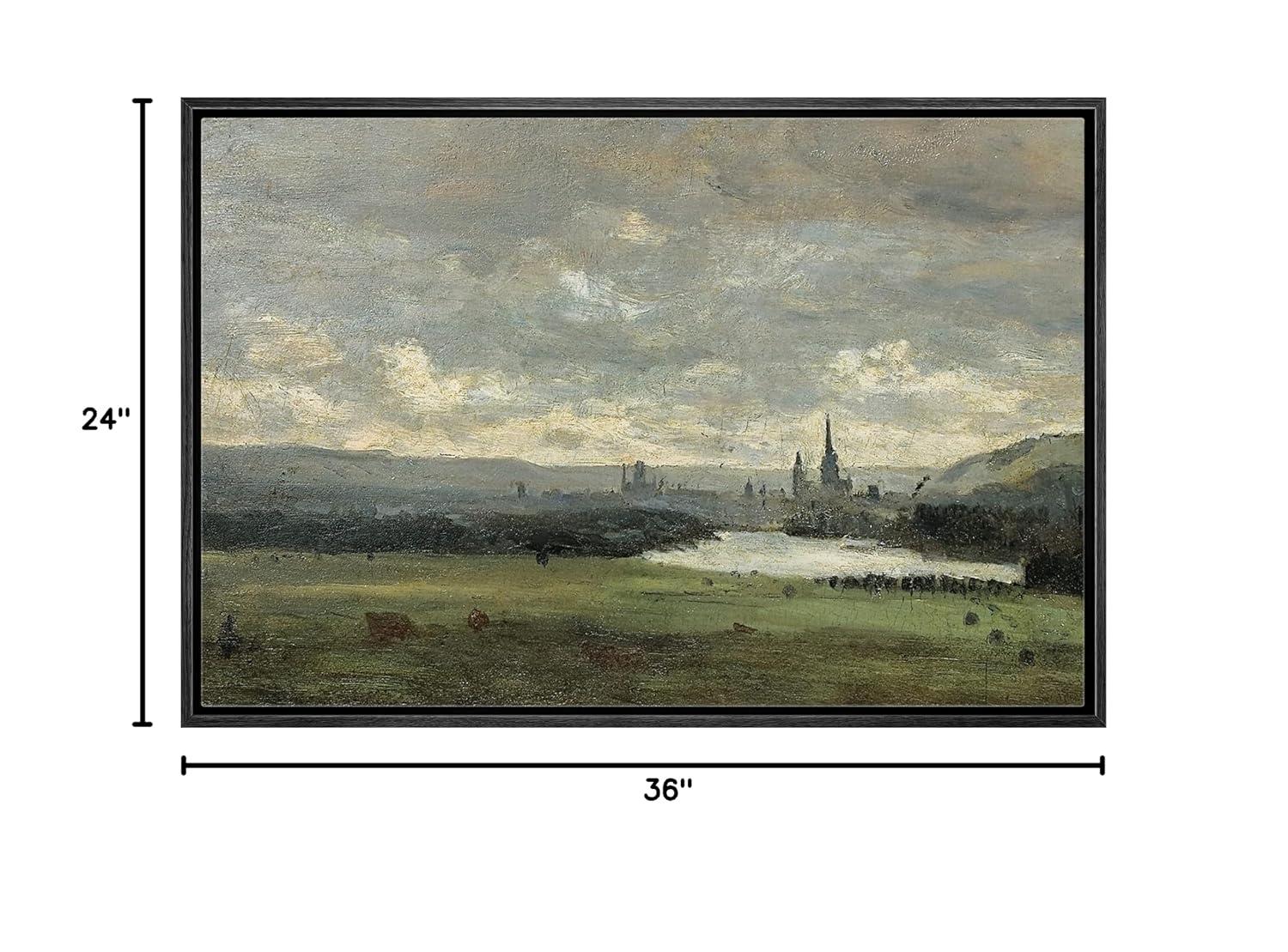 IDEA4WALL Rustic Countryside " IDEA4WALL Framed Canvas Print Wall Art Pastel Storm Cloud Valley Lake Landscape Nature Wilderness Illustrations Fine Art Decorative Rustic Multicolor For Living Room, Bedroom, Office "