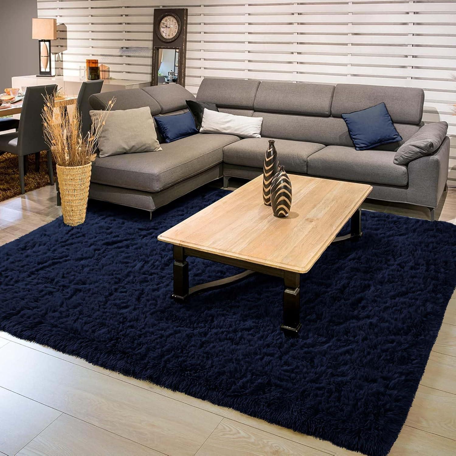 Nuloom Loni Cozy Plush Solid Pet Friendly Premium Machine Washable Shag Area Rug, 3' x 5', Navy