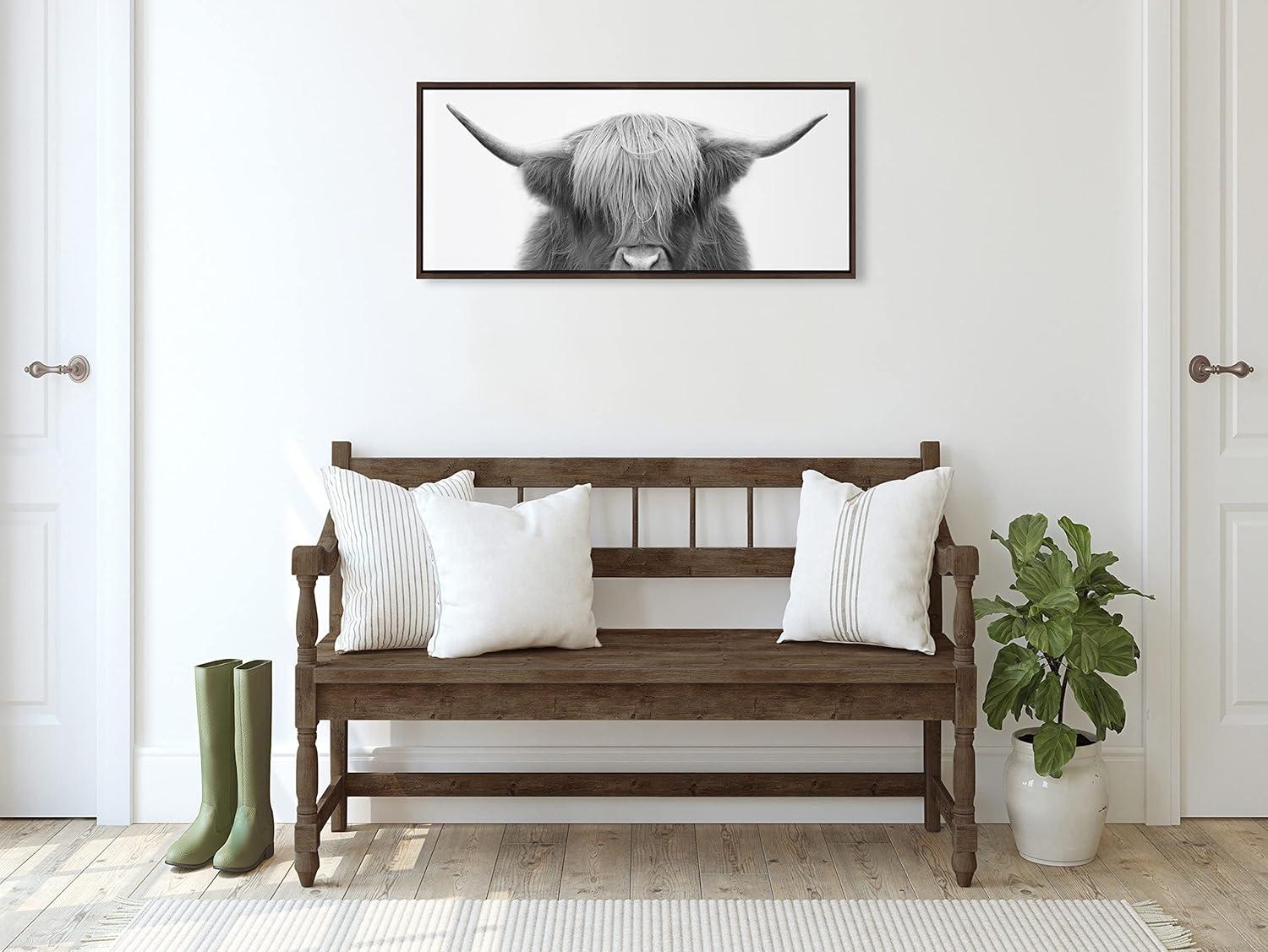 Kate and Laurel Sylvie Hey Dude Highland Cow Framed Canvas by The Creative Bunch Studio