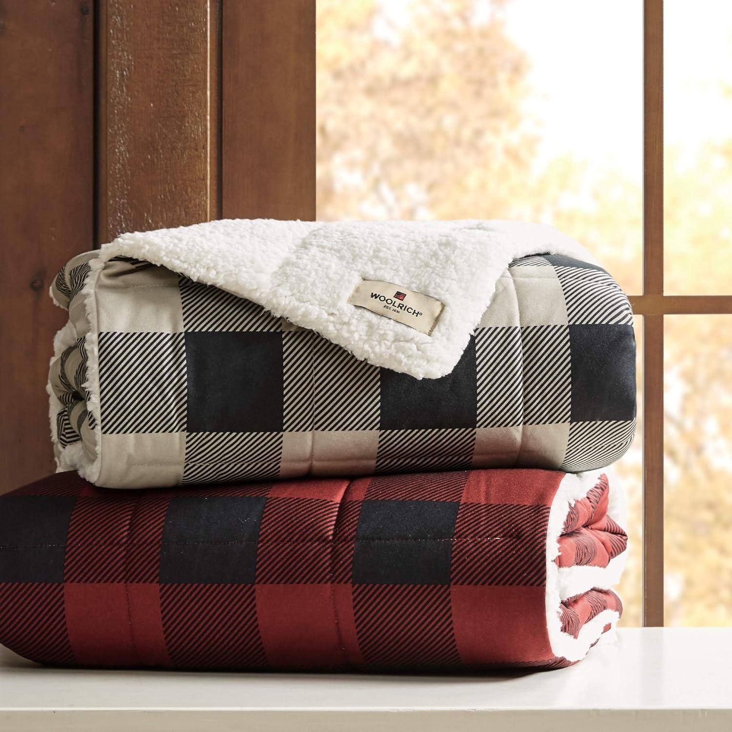 Cozy Cabin Oversized Sherpa Reversible Throw Blanket 50x70 in Red Plaid