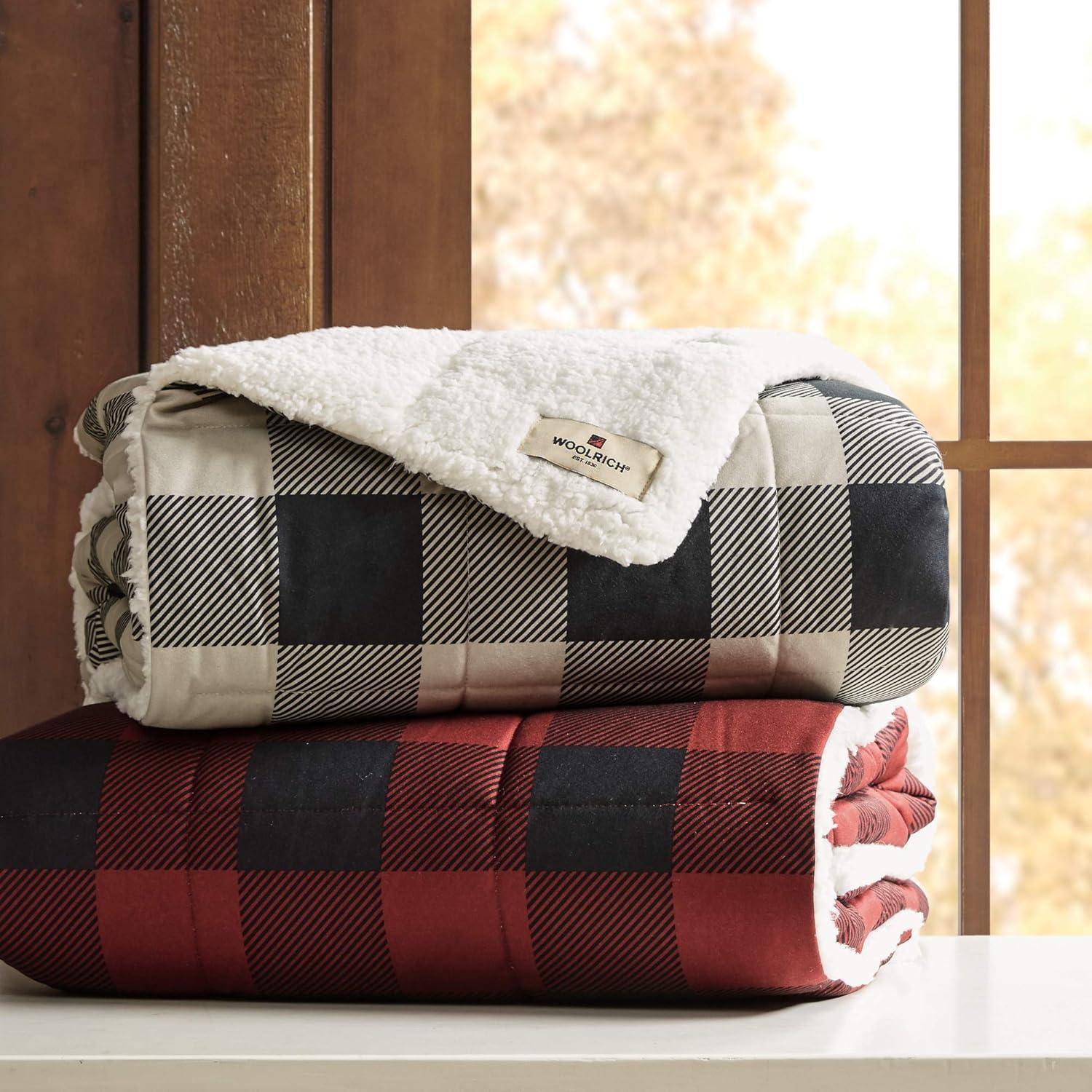 Woolrich Oversized Reversible Throw Blankets Premium Diamond Quilting, Cabin Lifestyle, Soft, Cozy Spun with Sherpa Reverse Cover for Couch, Bed and Office, 50x70, Linden Red