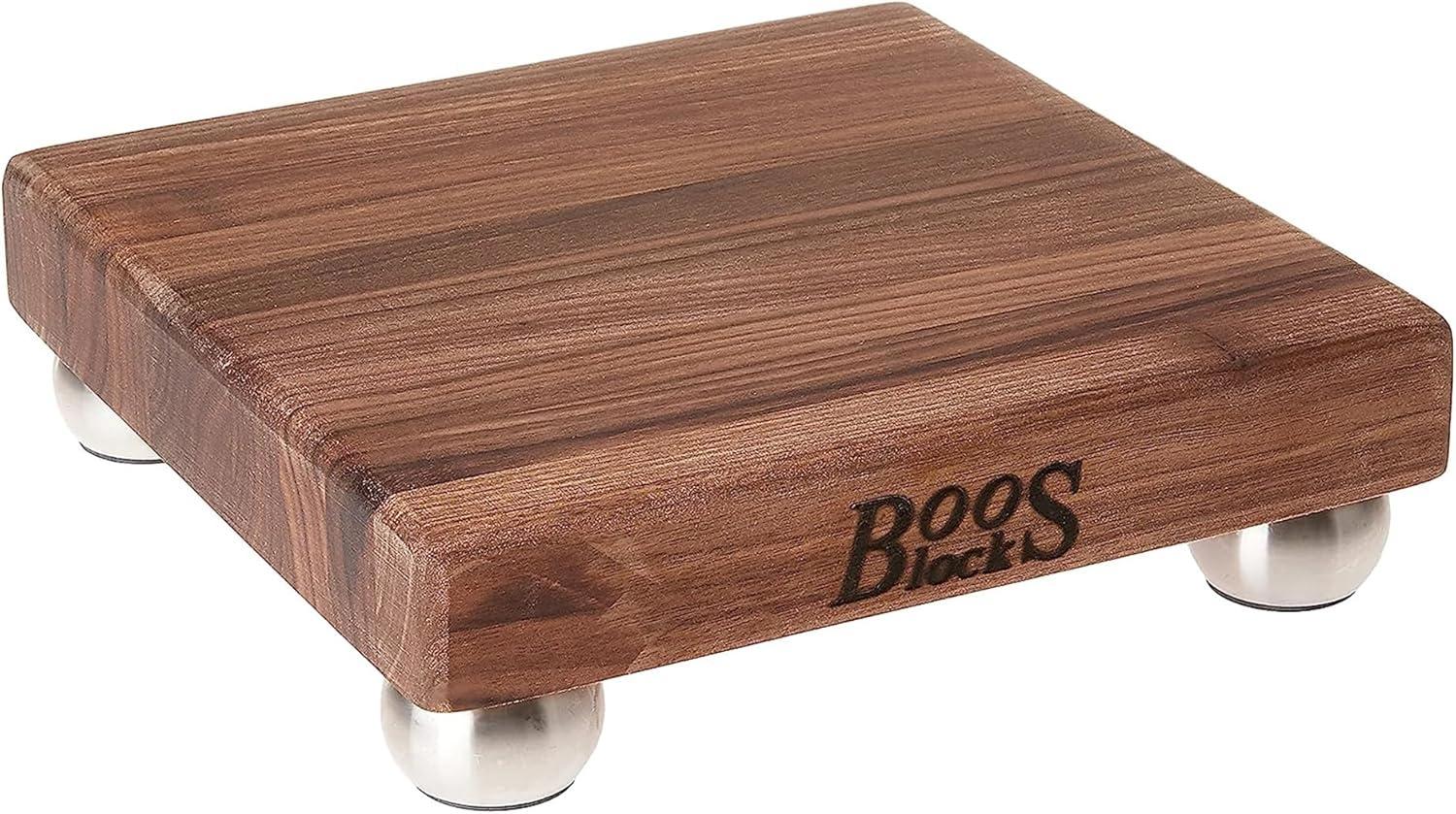 John Boos Cutting Board for Kitchen, 1.5 Inches Thick Edge Grain Square Boos Chopping Block with Wooden Bun Feet