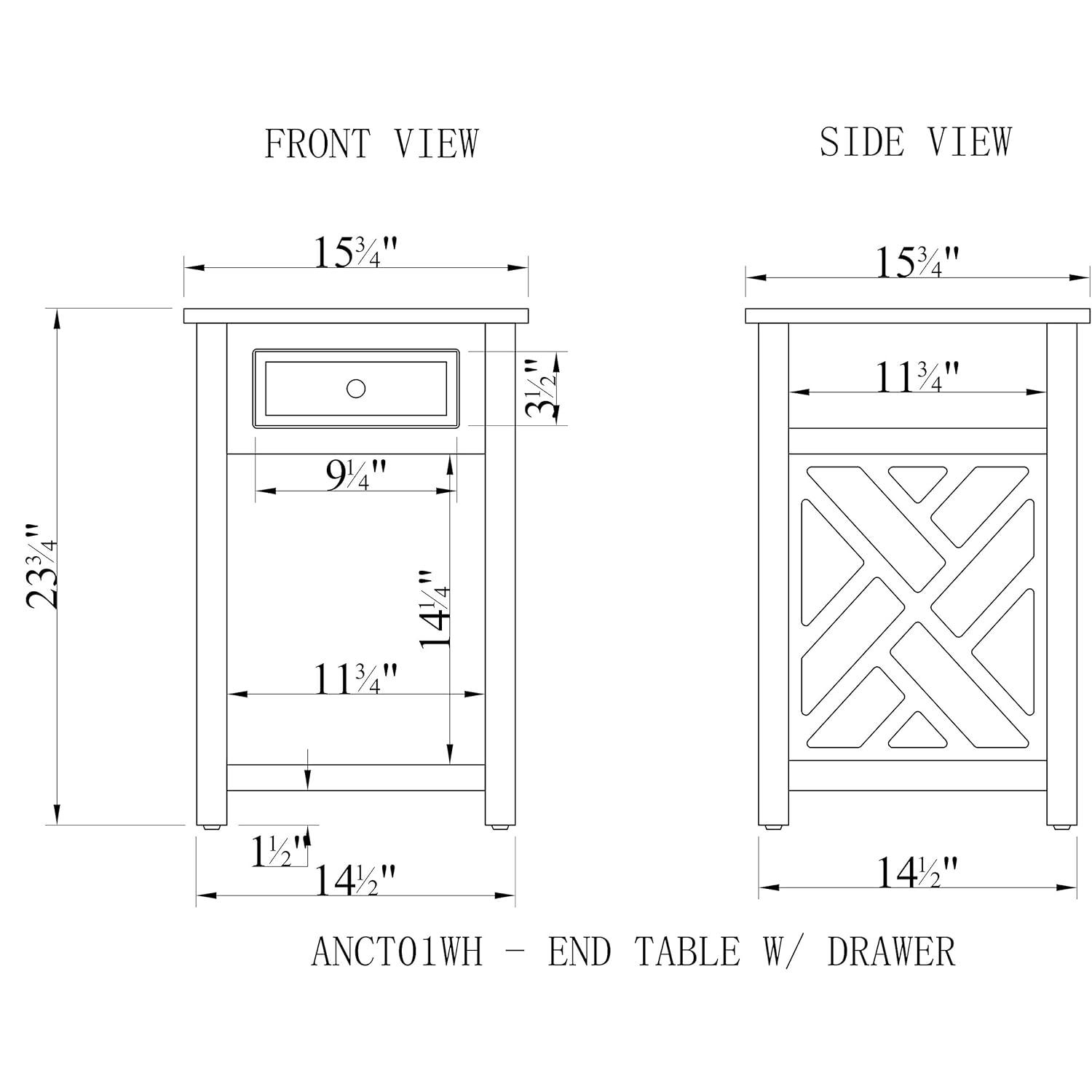 Alaterre Coventry Wood End Table with Drawer and Shelf, White