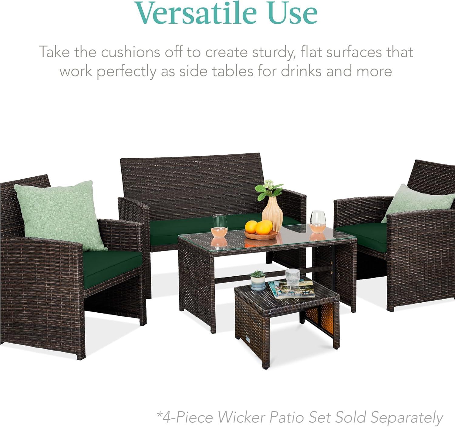 Dovecove Set Of 2 Multipurpose Patio Wicker Ottomans W/ Removable Cushions - Midnight Green/Brown