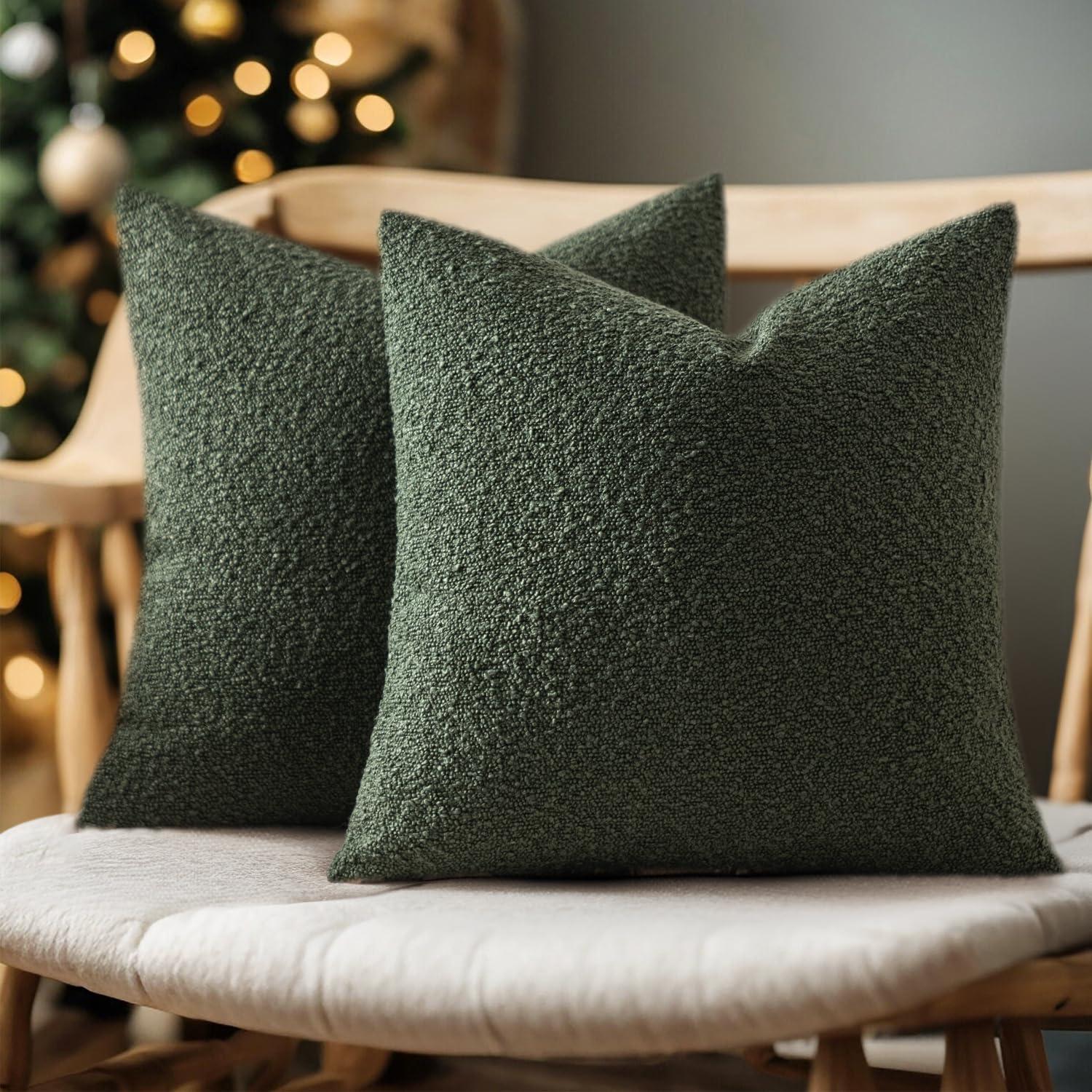 Boucle Decorative Throw Pillow Covers for Couch Set of 2, 18x18 inches, Beige