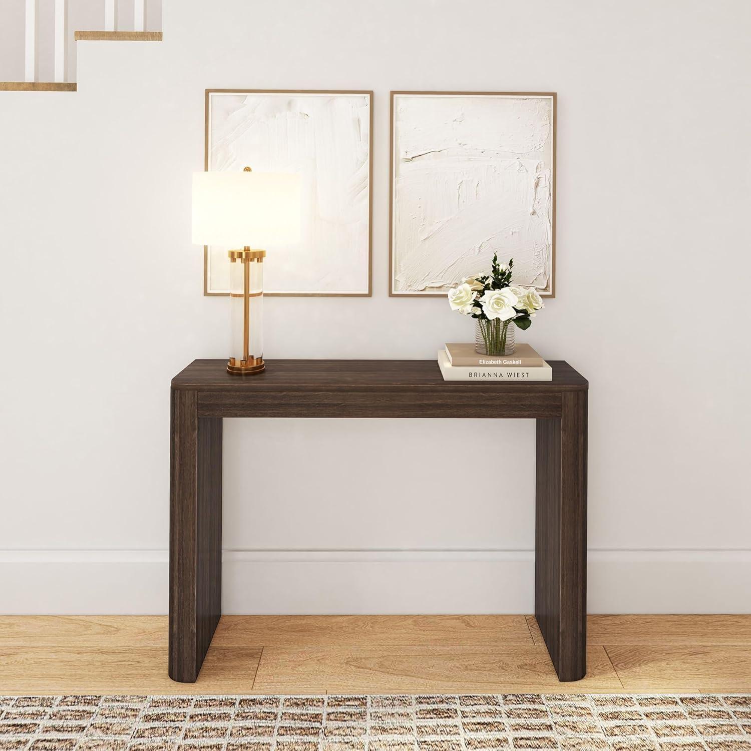 Plank+Beam 46" Solid Wood Console Table, Conture Rounded Edge Sofa Table, Narrow Entryway Table, Console Tables for Entryway, Walnut