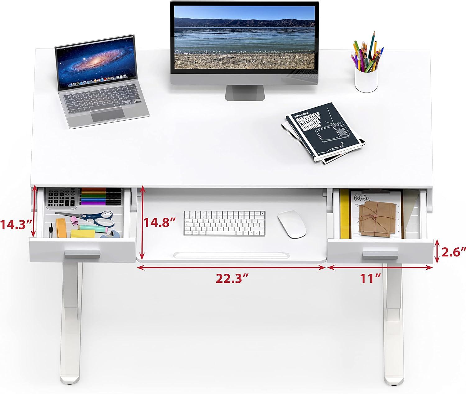 SHW Electric Height Adjustable Desk with Drawer and Keyboard Tray