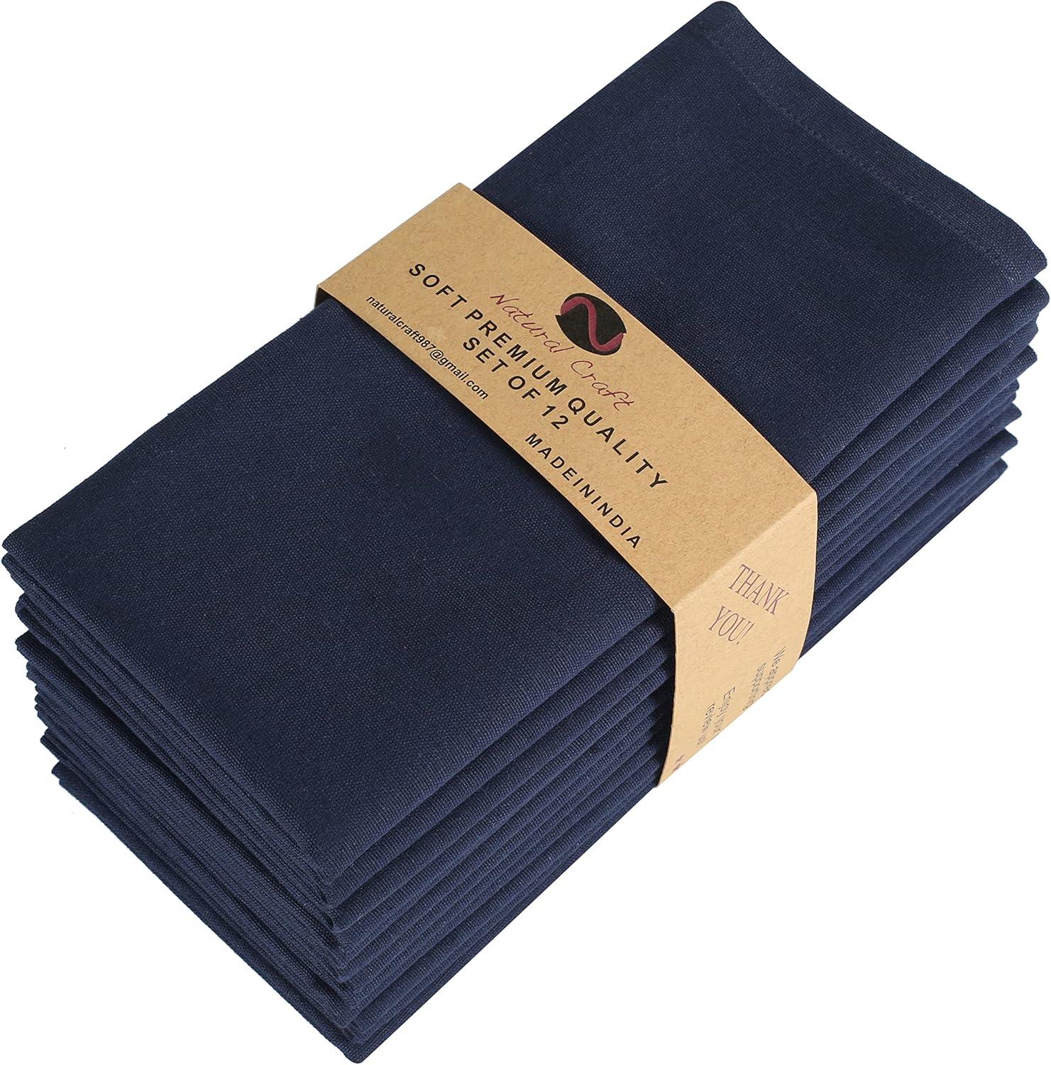 ACCENTHOME Navy Cotton Linen Napkin Set of 12 18x18 inch Dinner Napkins - Washable Soft Premium Hotel Quality Reusable Napkins Perfect Table Napkins for Family Dinners, Weddings