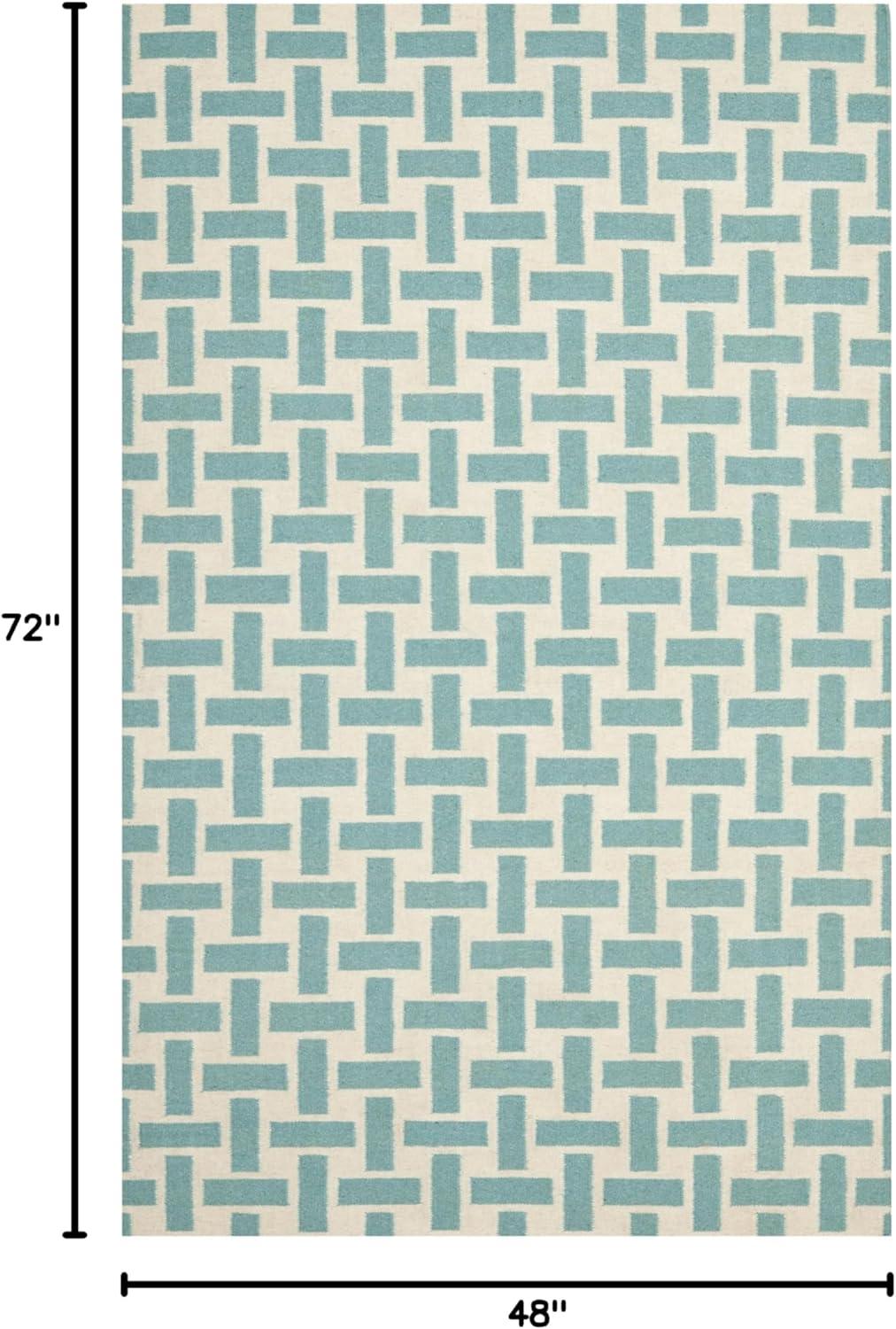 SAFAVIEH Dhurrie Zola Geometric Moroccan Wool Area Rug, Turquoise/Ivory, 4' x 6'