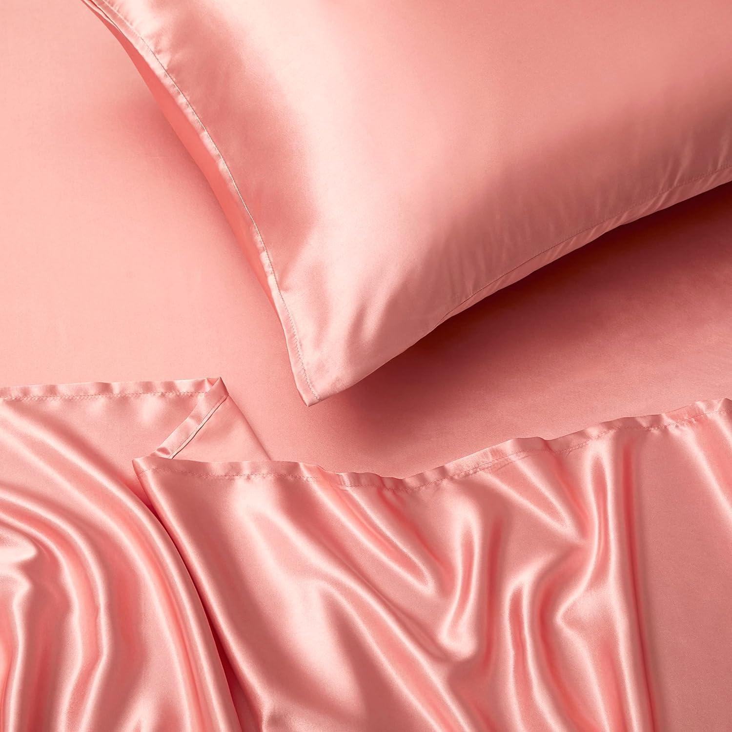 Blush Pink Queen Satin Deep Pocket Bed Sheet Set