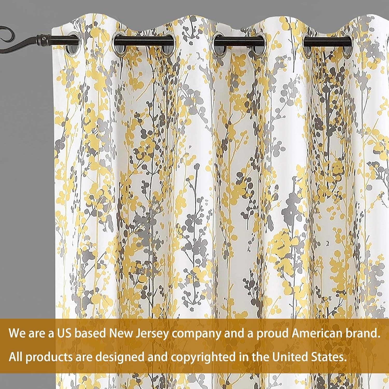 DriftAway 2 Piece Floral Room Darkening Curtains 84"L x 52"W Golden Golden Yellow/Gray