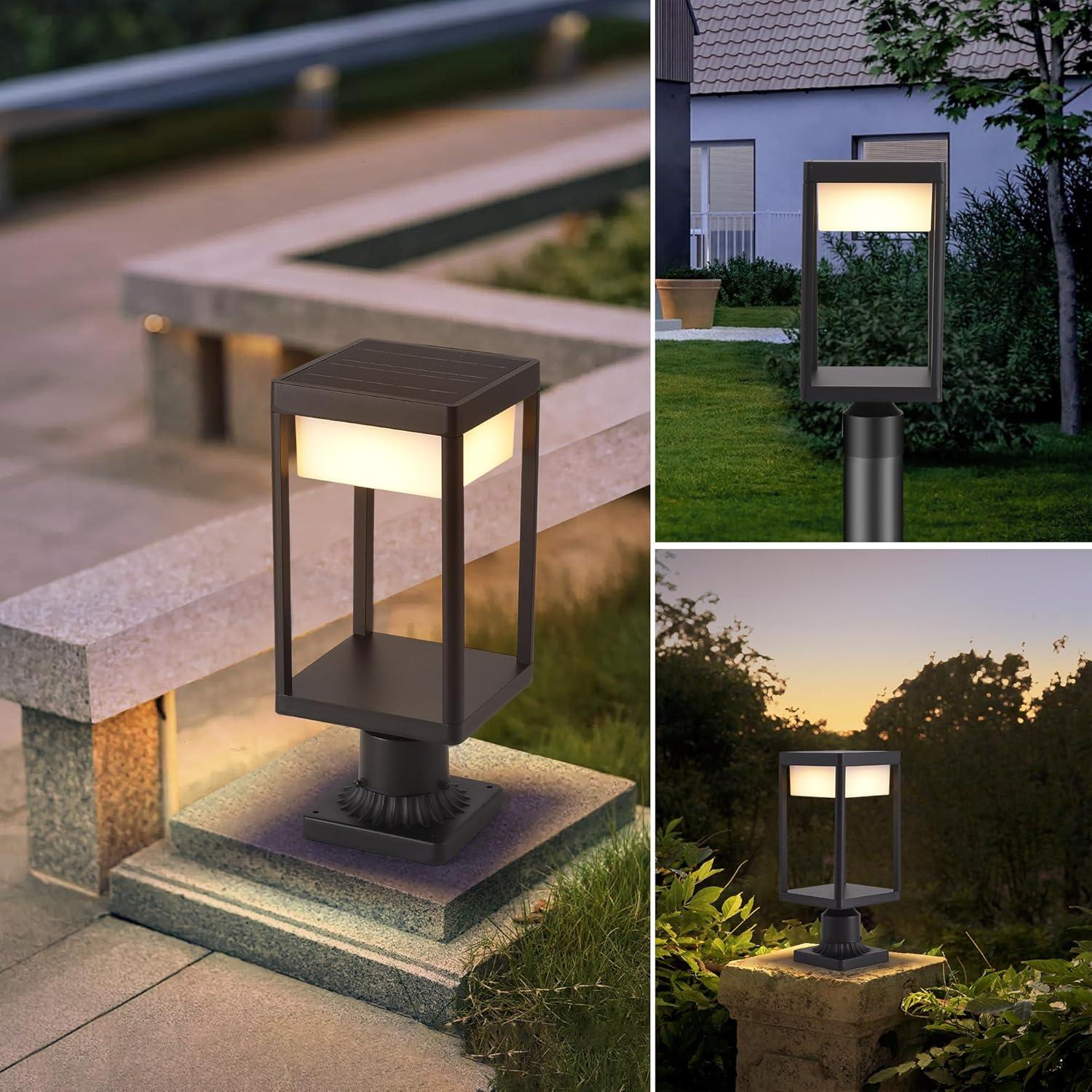 Solar Lamp Post Light, Solar Post Lights Outdoor Waterproof, Solar Light for Pole Outside, Dusk to Dawn Black Outdoor Light Pole with Remote Control, Three Modes
