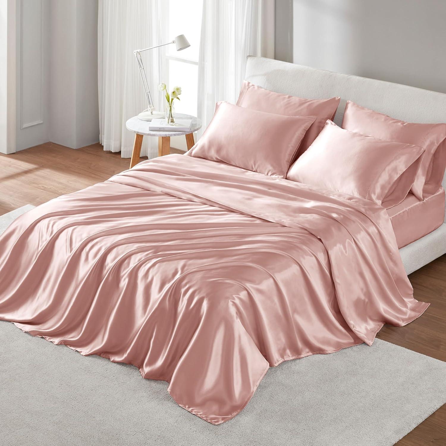 California King Satin Luxury 6pc Sheet Set Blush