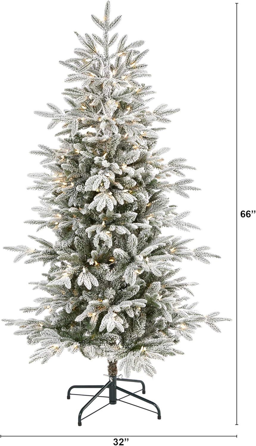 Nearly Natural 5.5’ Flocked Manchester Spruce Prelit LED Artificial Christmas Tree