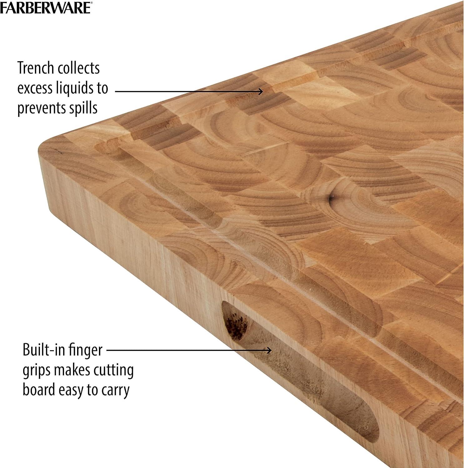 Farberware 16'' Reversible Rubberwood Cutting Board with Juice Groove