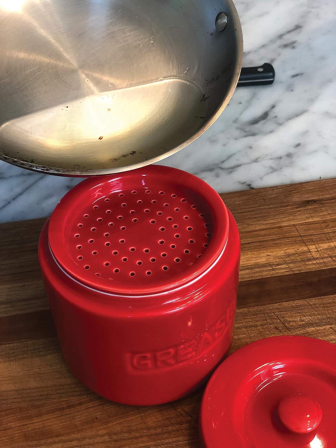 Fox Run Grease Container, Red Porcelain, 4 cup capacity