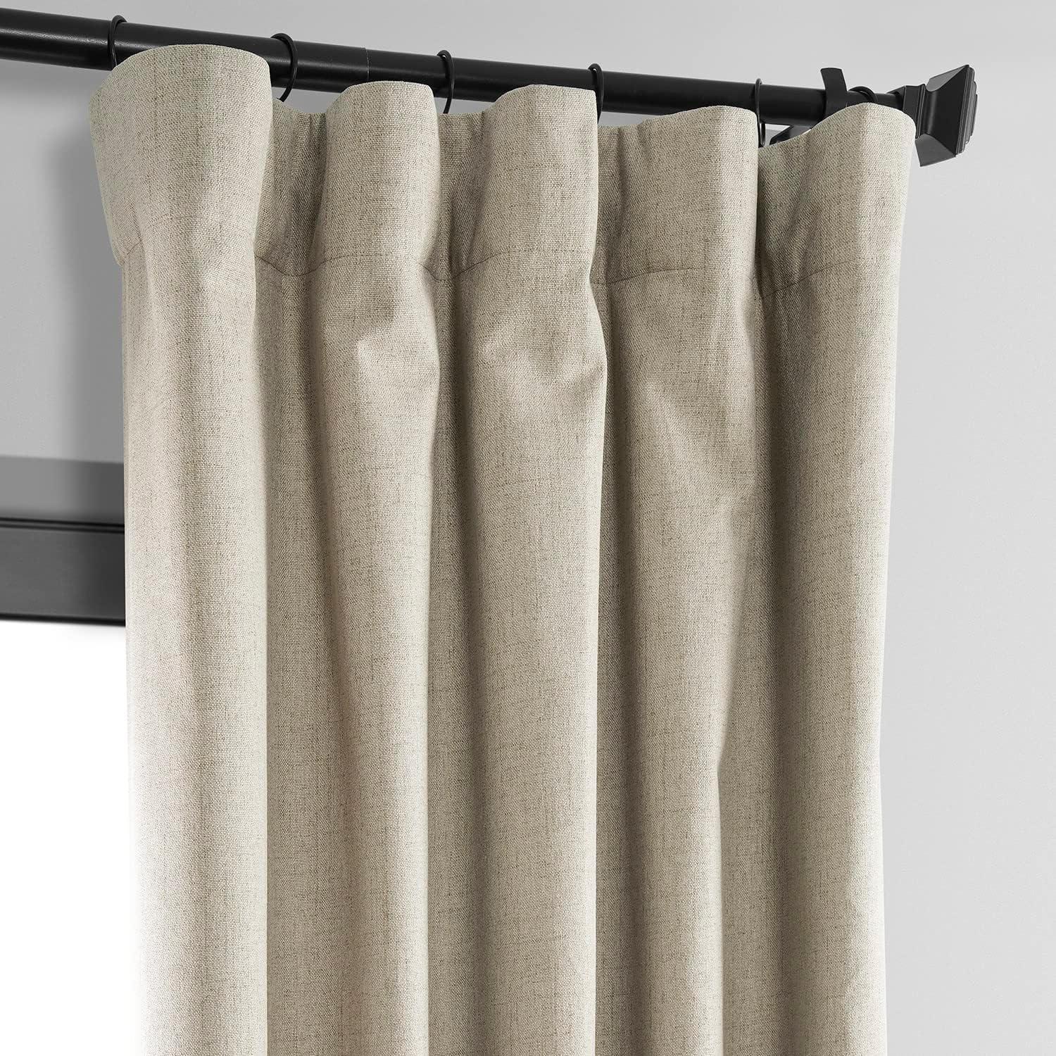 Light Tan Brown Vintage Thermal Cross Linen Weave Blackout Rod Pocket Curtain - 50 in. W x 120 in. L (1 Panel)
