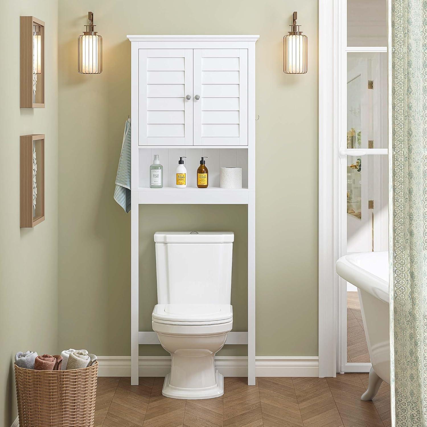 Spirich Home Bathroom Shelf Over The Toilet, Bathroom Cabinet Organizer Over Toilet, Space Saver Cabinet Storage (White)