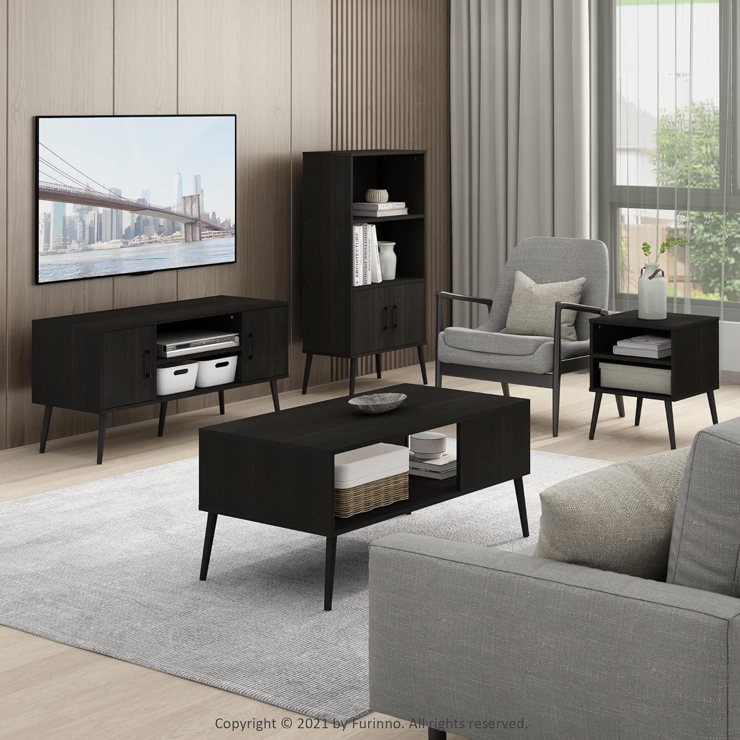 Furinno Mid-Century TV Stand Entertainment Media Console w/2 Cabinets&Open Storage Shelves for TVs up to 50",Espresso