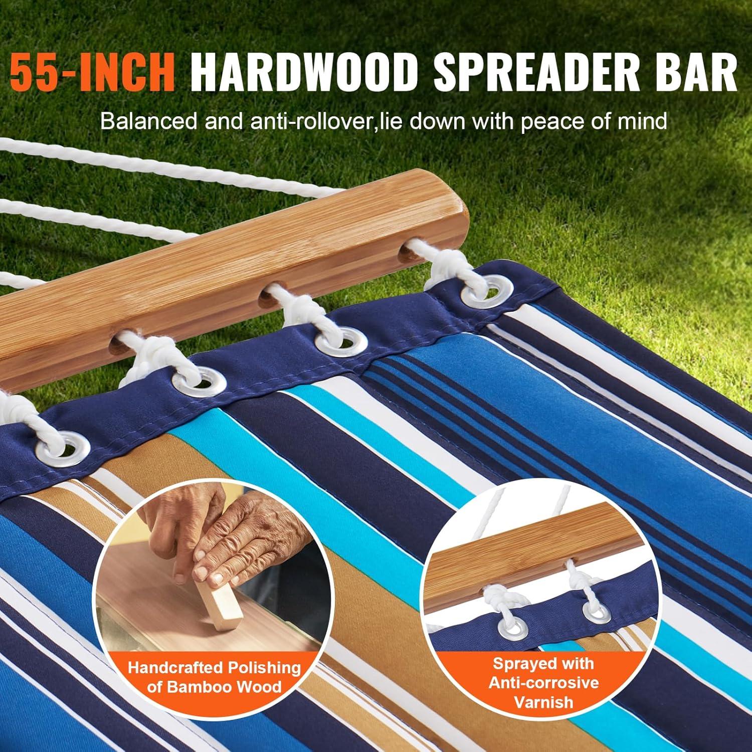 2 Person 12.3 ft Hammock with Stand Included Double Hammock with Curved Spreader Bar and Detachable Pillow