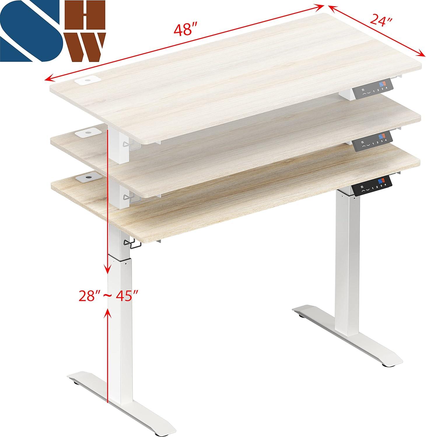 SHW 48 Inch Memory Preset Electric Height Adjustable Standing Desk, Maple